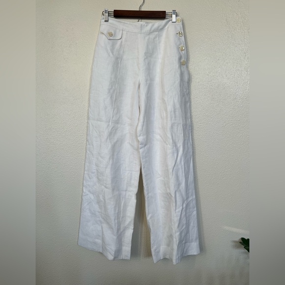 J. Peterman Pants - J.Peterman White Linen Button High Rise Wide Leg Pants